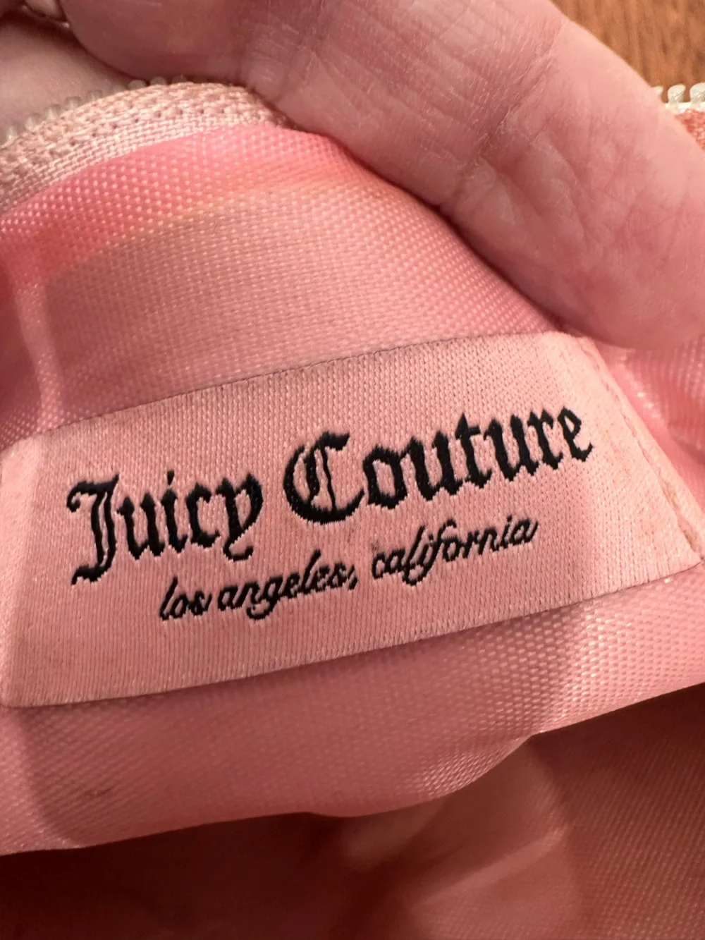 Juicy Couture Light Pink Plush Cosmetic Pouch with Rhinestone Logo